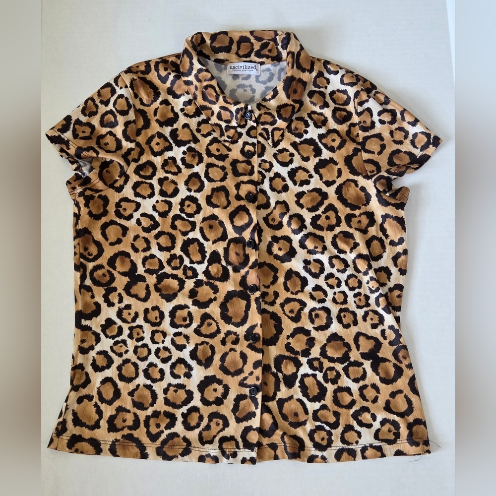 Uncivilized Vintage 90s Y2K Leopard Print Button Up Shirt Women's L